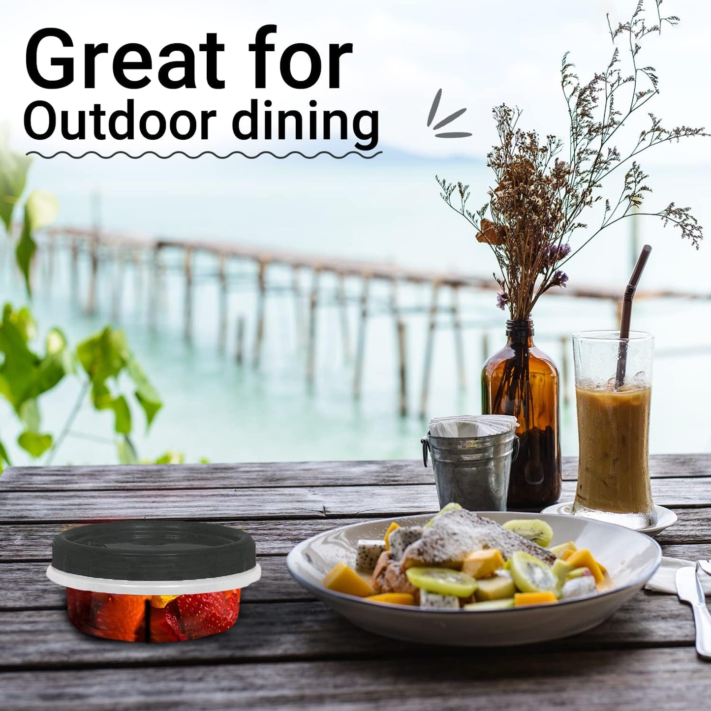 [Black - 12 Pk] Airtight Deli Containers with Lids Twist Lock Top Clear Food Storage for Meal Prep Snacks and Leftovers Freezer and Microwave Safe Stackable Leak-Resistant and 12 Pc. Set (8 Ounce)