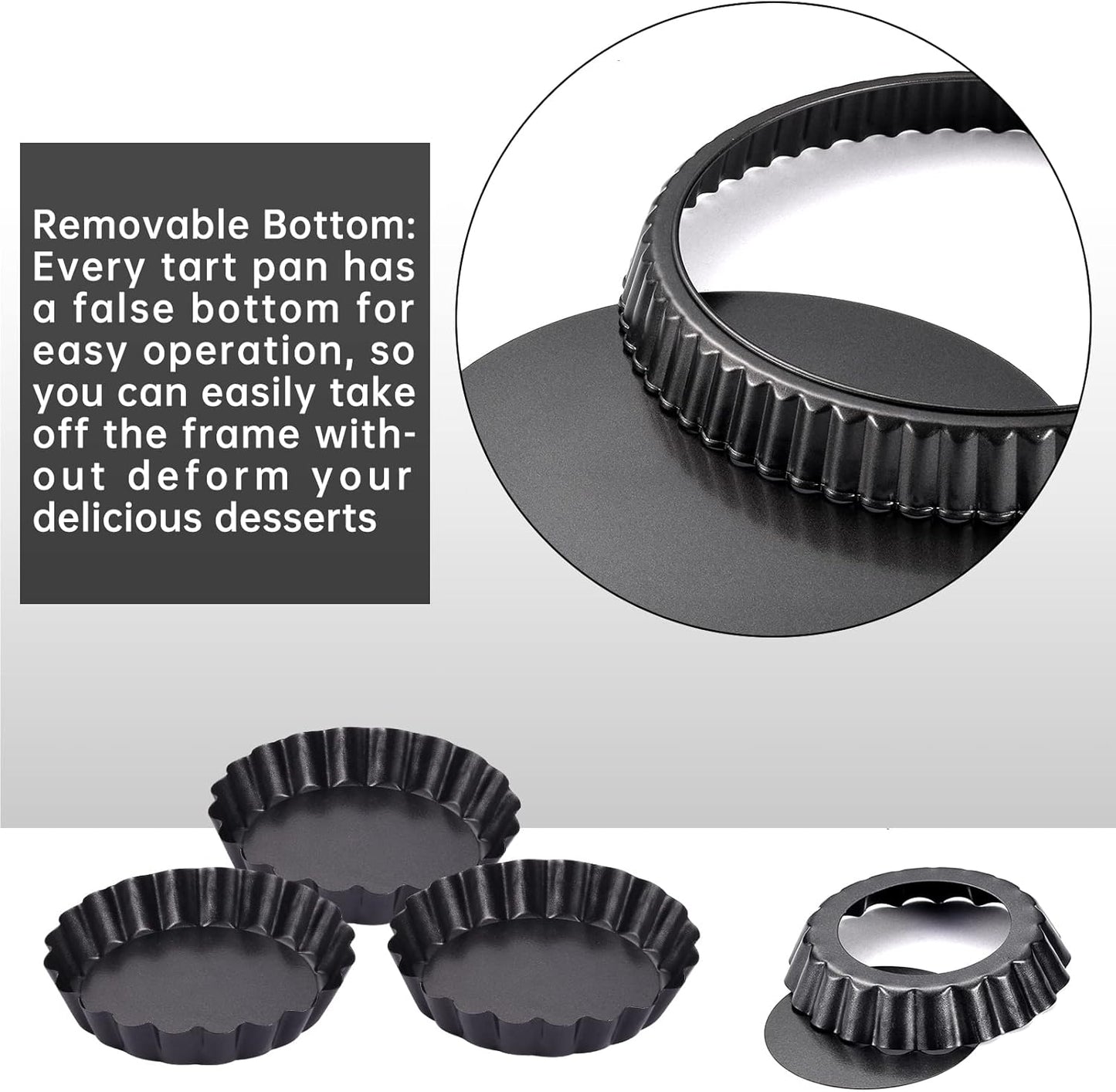 Theuzi 9 in Non-Stick Tart and Quiche Pan with Removable Bottom and 4 Mini Tart Pans 4-inch, Heavy Duty Fluted Side for Pies, Mousse Cakes, Dessert Baking (5 Pack)