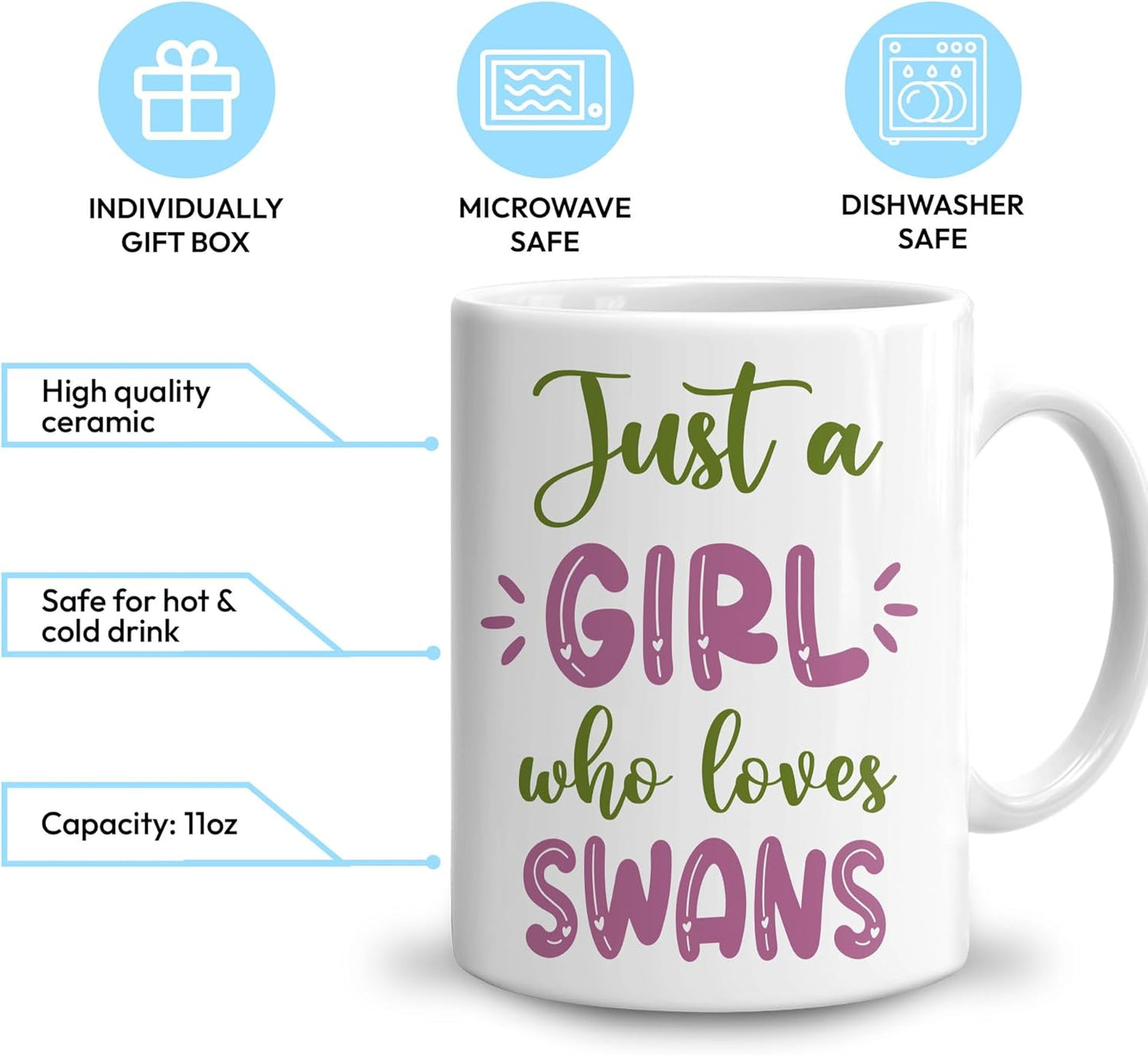 Hyturtle Personalized Gifts Swan Lover - Just A Girl Who Loves Swans Custom Name Ceramic Coffee Mug Cup 11oz - Idea Cute Animal Lover Gifts For Women, Girl On Birthday, Christmas