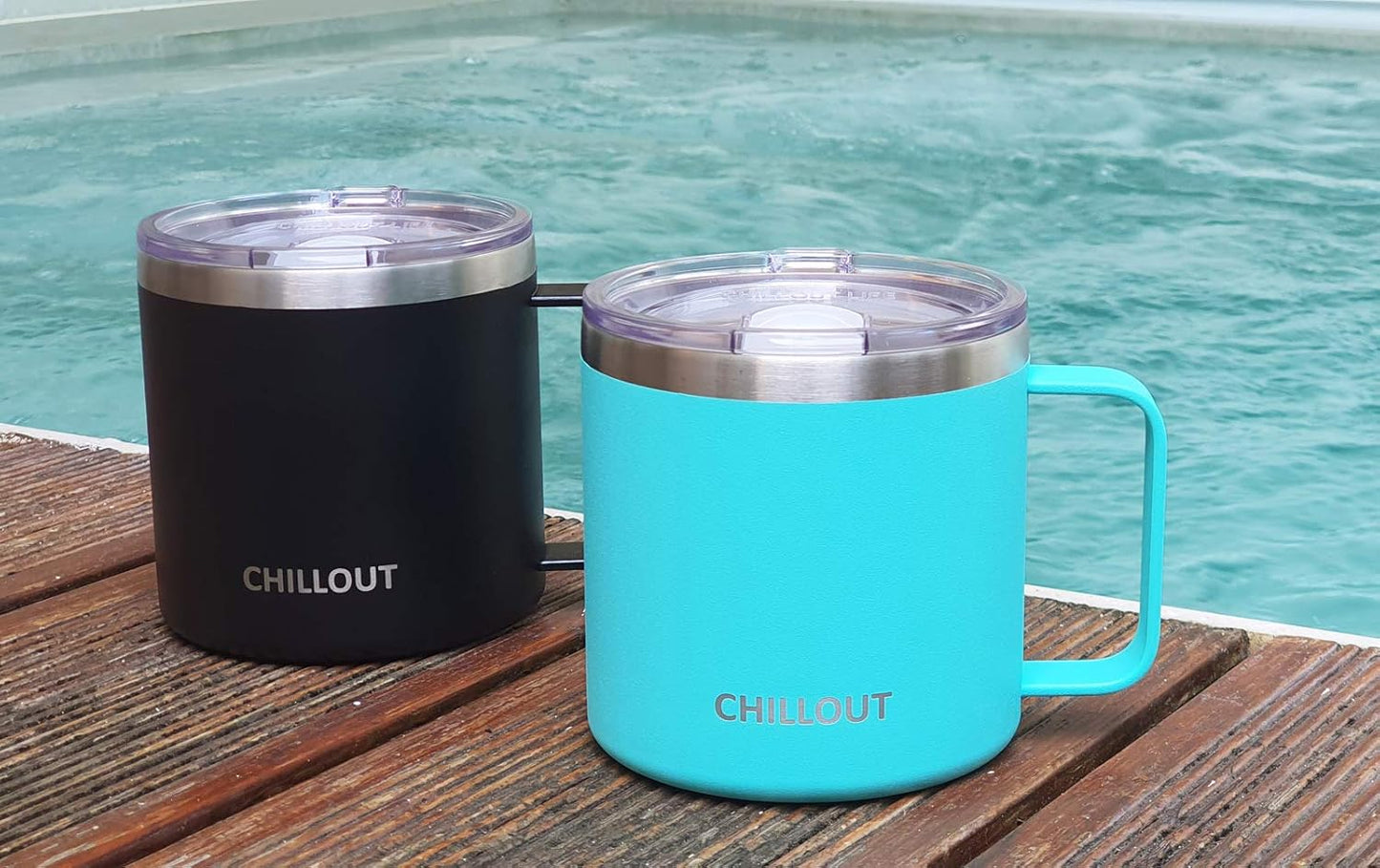 CHILLOUT LIFE Stainless Steel 16 oz Vacuum Insulated Coffee Mug with Handle and Lid, Large Thermal Camping Coffee Mug Cup with Durable Sliding Lid for Men & Women, Keeps your Beverages Hot/Cold