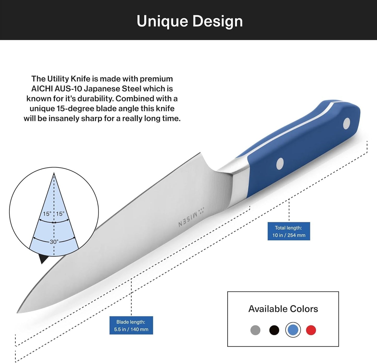 Misen 6.8" Chef Knife – High Carbon Japanese AUS-10 Stainless Steel – Hybrid German & Japanese Blade – Precision Kitchen Knife for Professionals & Home Cooks – Ultimate Cutting Performance - Blue