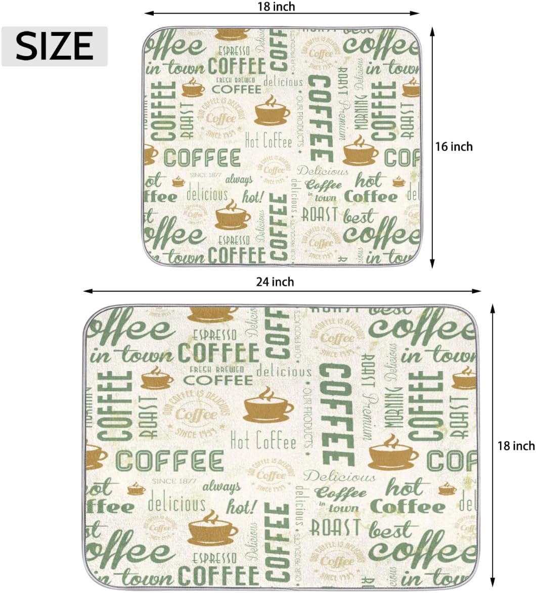 Hexteria Dish Drying Mat for Kitchen Counter, Absorbent Coffee Bar Mat, Dish Drainer Rack Mats for Kitchen Counter, Green