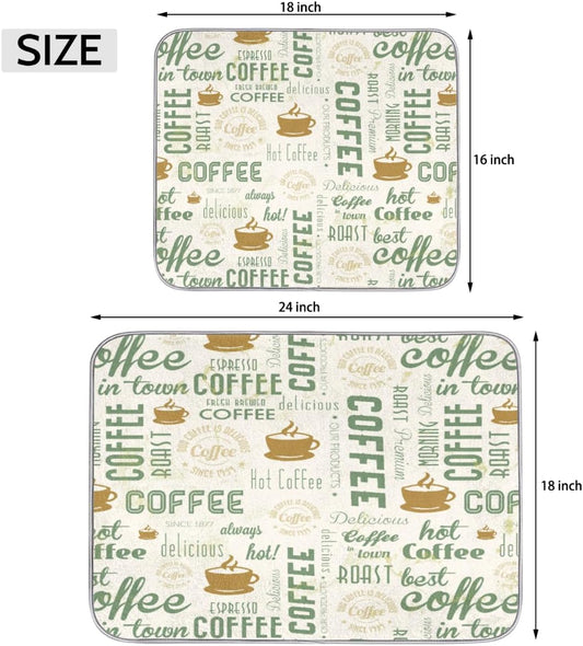 Hexteria Dish Drying Mat for Kitchen Counter, Absorbent Coffee Bar Mat, Dish Drainer Rack Mats for Kitchen Counter, Green