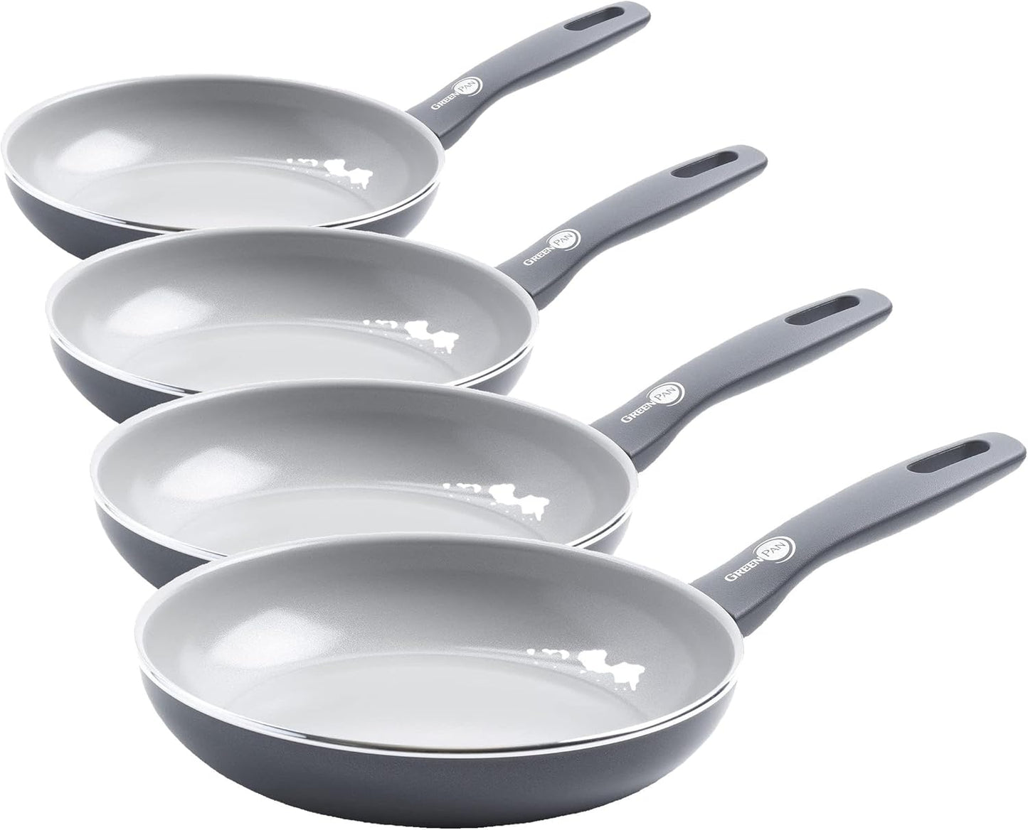 GreenPan Dover Healthy Ceramic Nonstick, 8" Frying Pan Skillet, PFAS-Free, Dishwasher Safe, Comfort Grip Handle, Grey (Pack of 4)