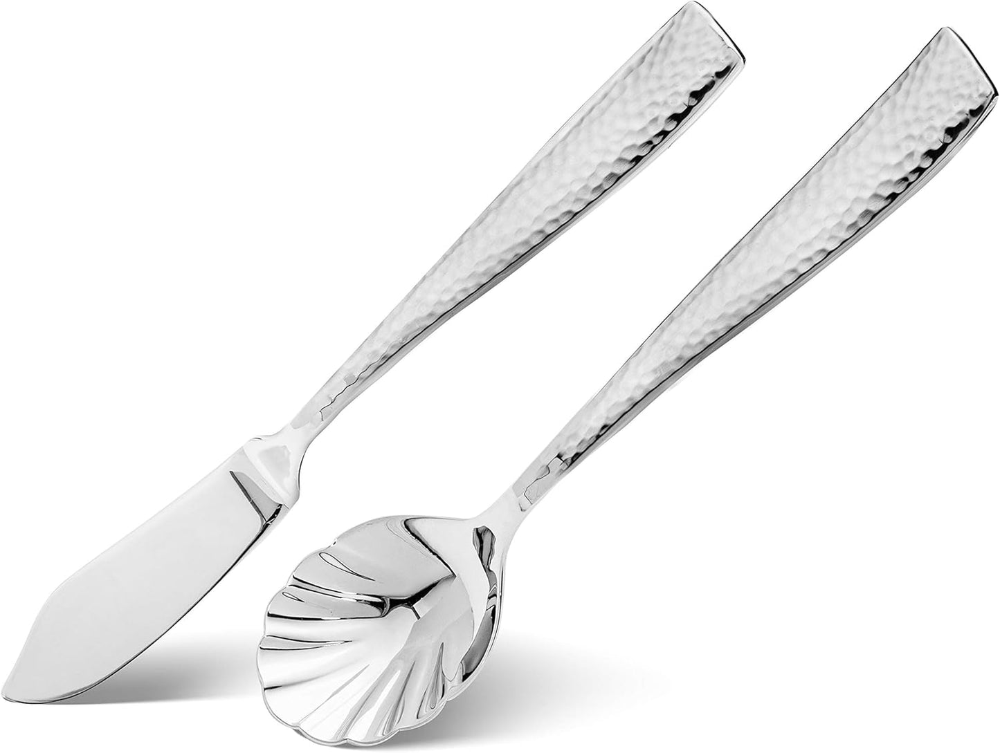 Hudson Essentials 48-Piece Hammered 18/10 Stainless Steel Silverware Cutlery Set with Serving Set, Flatware Service for 8