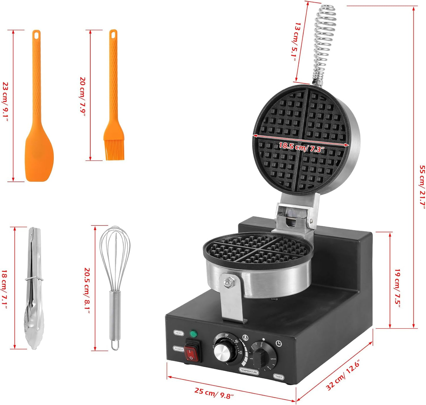 Dyna-Living Commercial Waffle Maker 1200W Professional Waffle Maker Commercial Restaurant Waffle Iron Non-stick Classic Waffle Machine Waffle Bowl Maker for Home