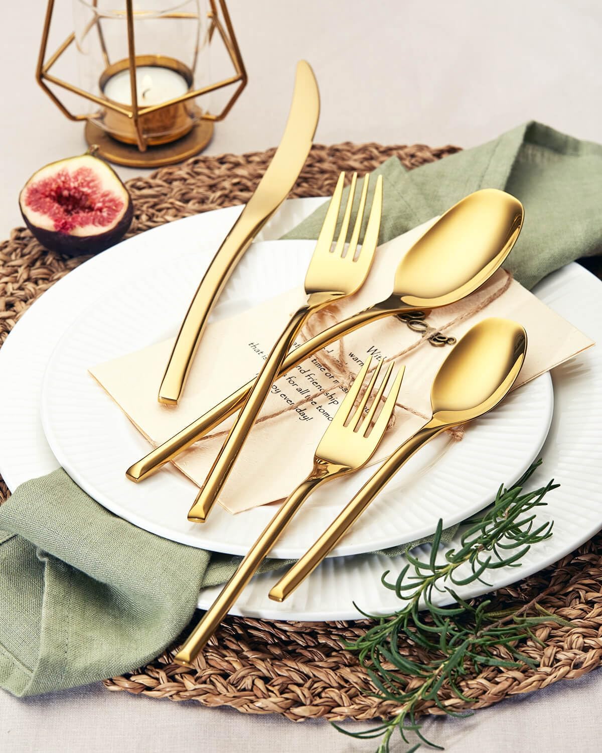 Lemeya 20-Piece Gold Silverware Set for 4,Modern 18/10 Stainless Steel Flatware Set,Luxury Cutlery Set,Unique Utensils Set for Restaurant,Spoons and Forks Set,Mirror Polished,Dishwasher Safe