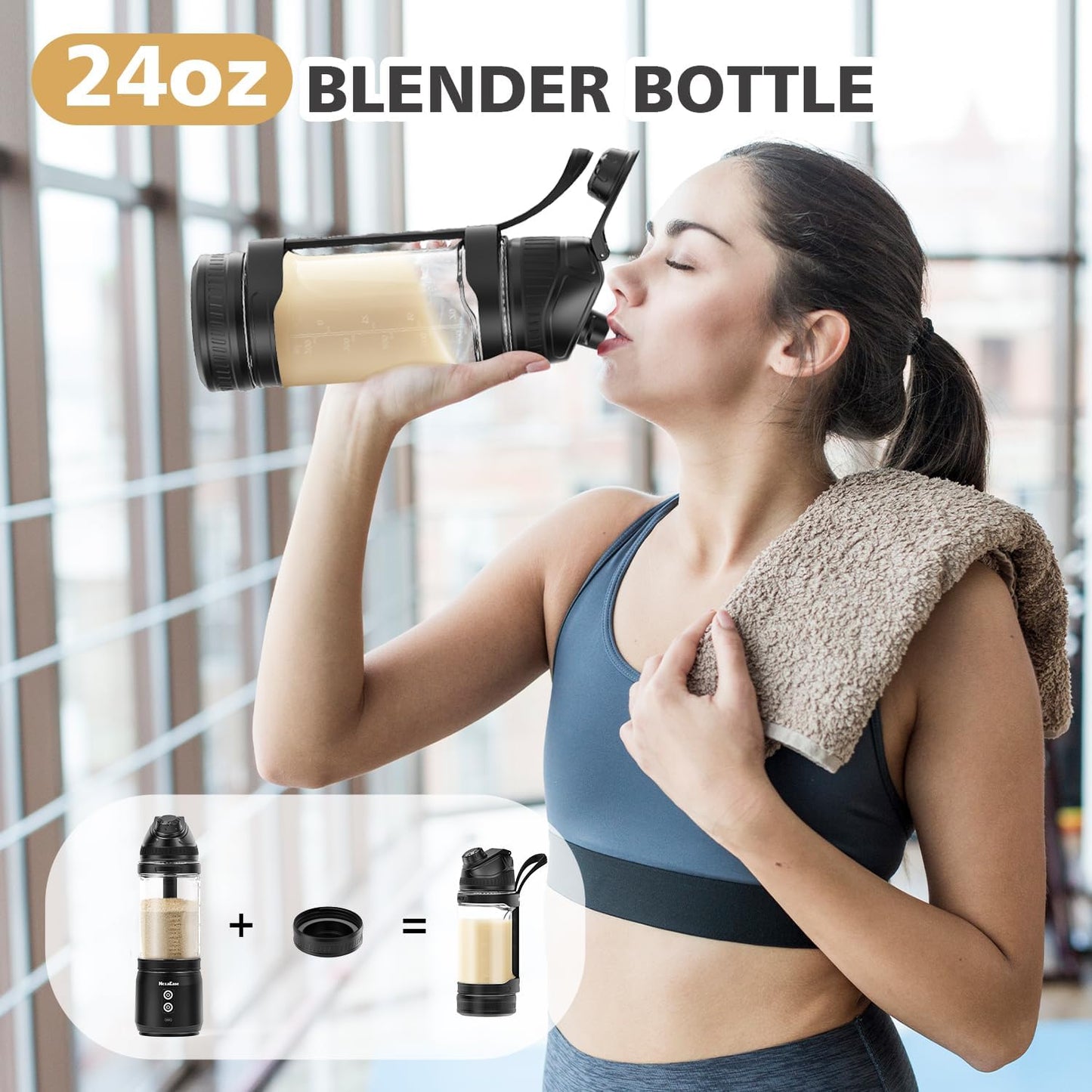 Portable Blender with Insulated Carrying Case & Recipe Book for Shakes and Smoothies, 24 OZ Personal Juicer Electric Protein Shaker Bottle, Mini Small Blender Cup with USB-C Rechargeable, Travel Lid