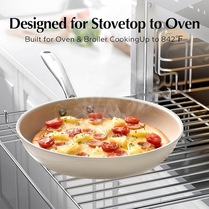 Redchef Nonstick Frying Pan Skillet, Ceramic Non-Stick Saute Pans, 11 inch Cooking Fry Pan with Stay Cool Handle, All Stovetops (Gas, Electric & Induction), Dishwasher/Oven Safe, PFAS-Free, Non Toxic