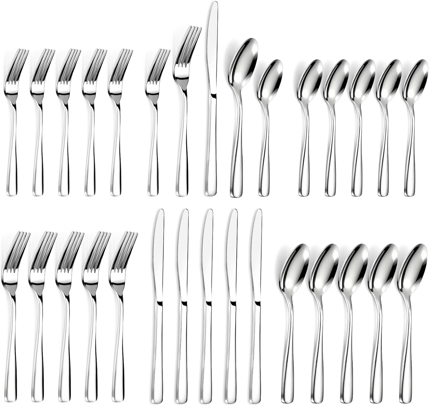 Bestdin 30 PCS Silverware Sets - Mirror Polished Flatware Set for 6, Including Knives, Spoons and Forks, Cutlery Set, Dishwasher Safe & Stainless Steel Silverware for Wedding Gift, Home & Party Use