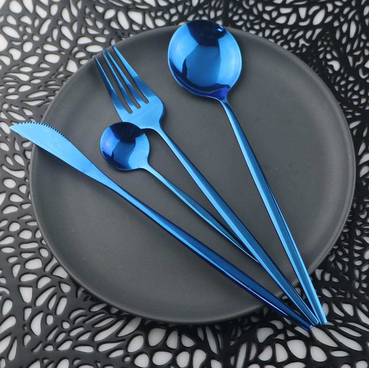 Mirror Polished Blue Silverware Set,24-Piece 304 Stainless Steel Satin Finish Flatware Set,Kitchen Utensil Set,Tableware Cutlery Set for Home and Restaurant, Dishwasher Safe Service For 6