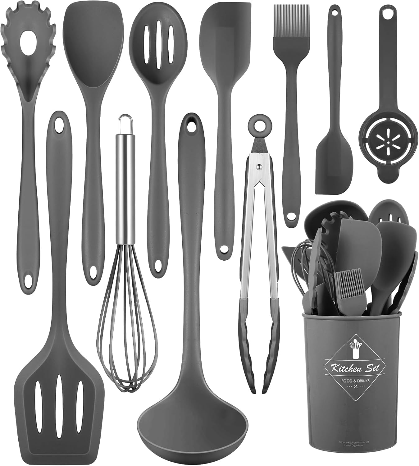 Kitchen Utensils Set-12 Pieces Silicone Cooking Utensils Set (Dishwasher Safe) 392°F Heat Resistant Spatula Set, Nonstick Cookware