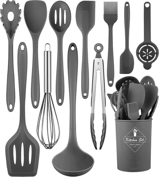 Kitchen Utensils Set-12 Pieces Silicone Cooking Utensils Set (Dishwasher Safe) 392°F Heat Resistant Spatula Set, Nonstick Cookware