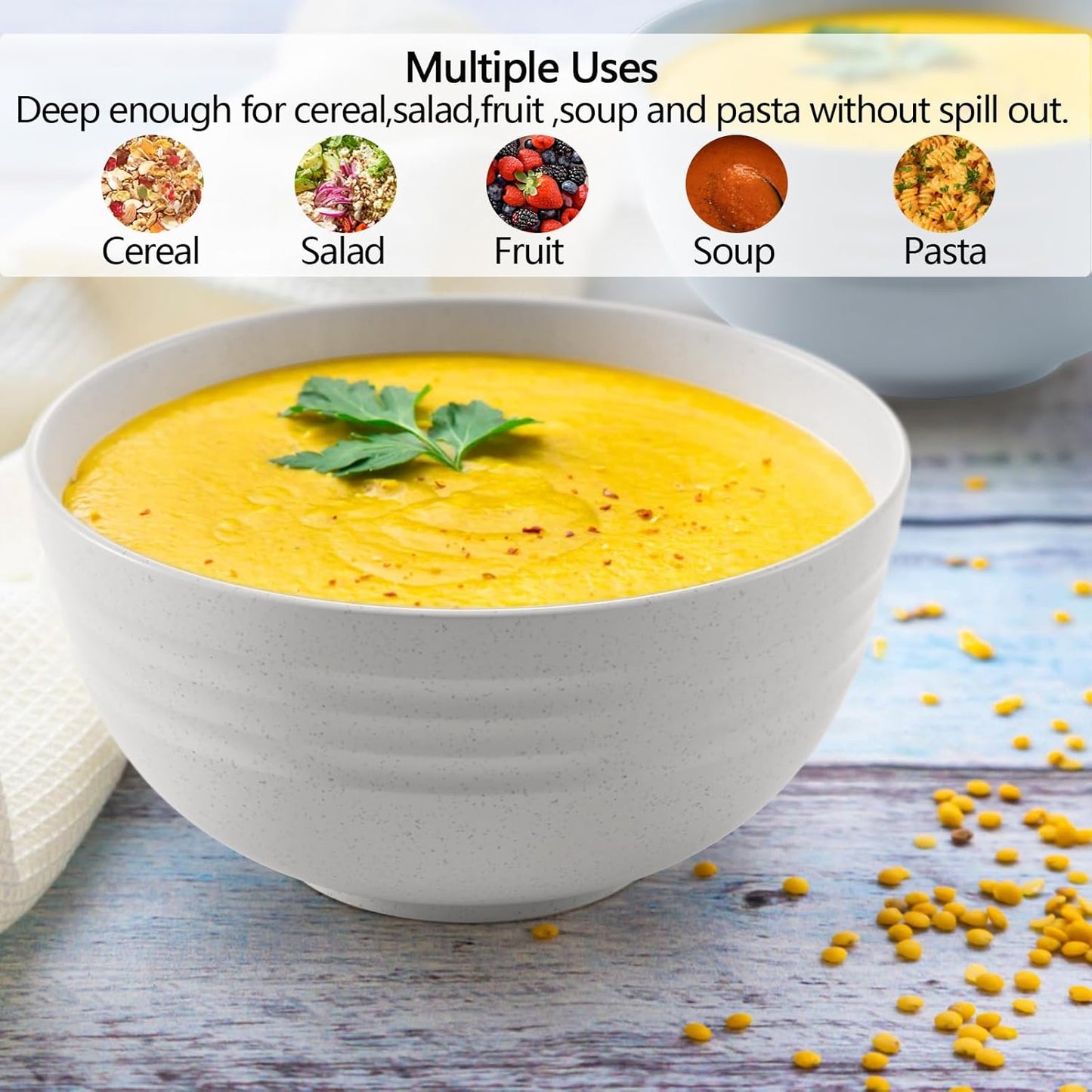 (Non Ceramic) 34 Ounce Cereal Bowls,Unbreakable Wheat Straw Fiber Bowl Set of 8, Microwave & Dishwasher Safe, Lightweight and Eco-Friendly Kitchen Bowls for Cereal, Salad, Soup, Snacks - BPA Free