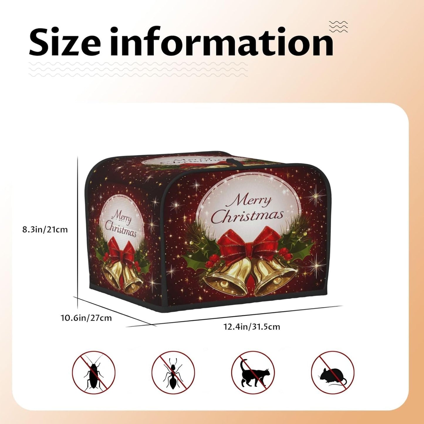 Toaster Cover 4 Slice Christmas Bell Red Xmas Kitchen Small Appliance Covers with Pockets Dust and Fingerprint Protection