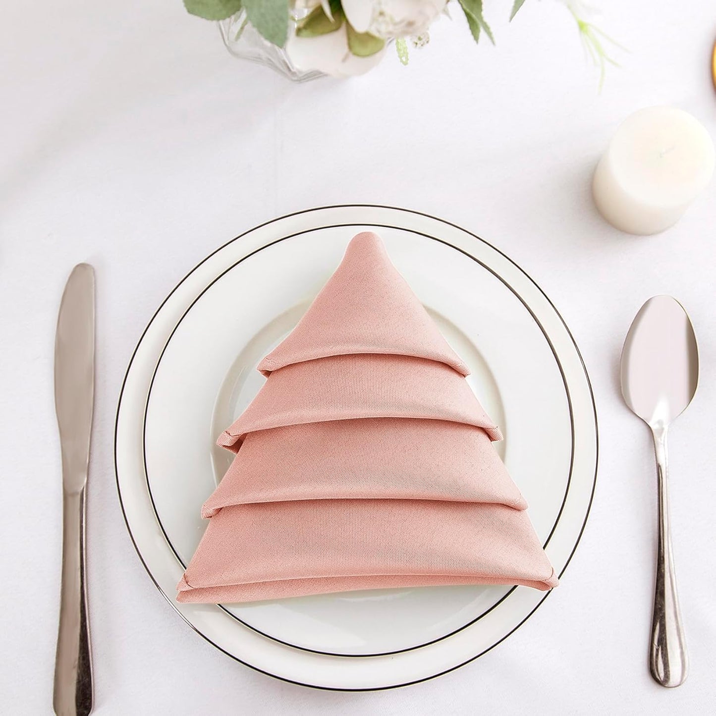 Bailarina Cloth Napkins Set of 120,17x17 inches Dinner Napkins Cloth Washable,Polyester Square Table Cloth Napkin Bulk with Hemmed Edges Ideal for Banquets, Parties and Weddings-Dusty Pink