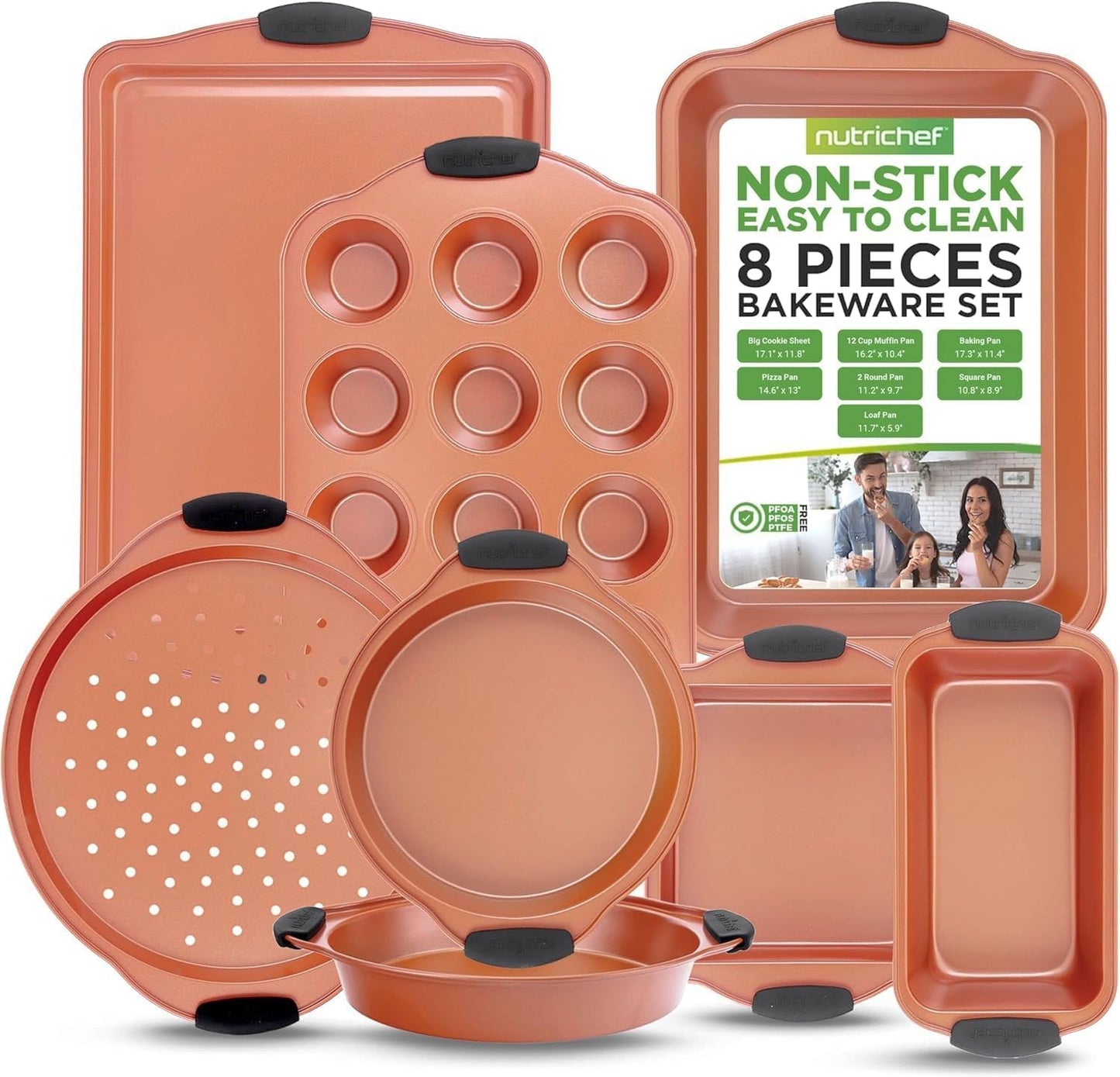 NutriChef 10-Piece Kitchen Oven Baking Pans - Deluxe Carbon Steel Bakeware Set with Stylish Non-stick Gray Coating Inside and Out, Dishwasher Safe & PFOA, PFOS, PTFE Free