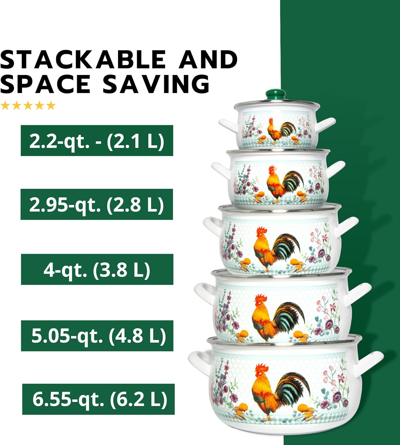 Enameled Aluminum Soup Pot Golden Rooster Belly Deep Casserole Cooking Pot with Glass Lid Enameled Camping Cookware Camping Stockpot for Cooking (2.2-qt. (2.1 L))