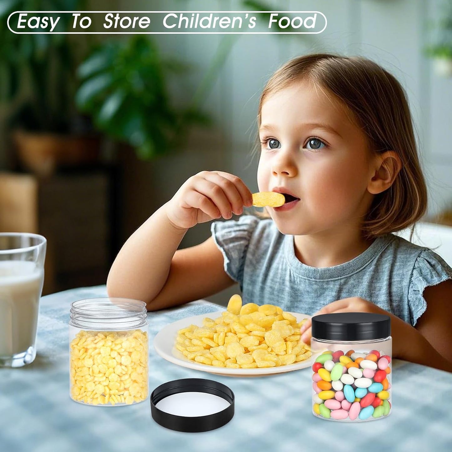 36PCS16OZ Plastic Jars with Screw On Lids, Labels Refillable Empty Round Slime Containers for Storing Dry Food, Honey Jam, Cream, Butter, Lotion (matte black)