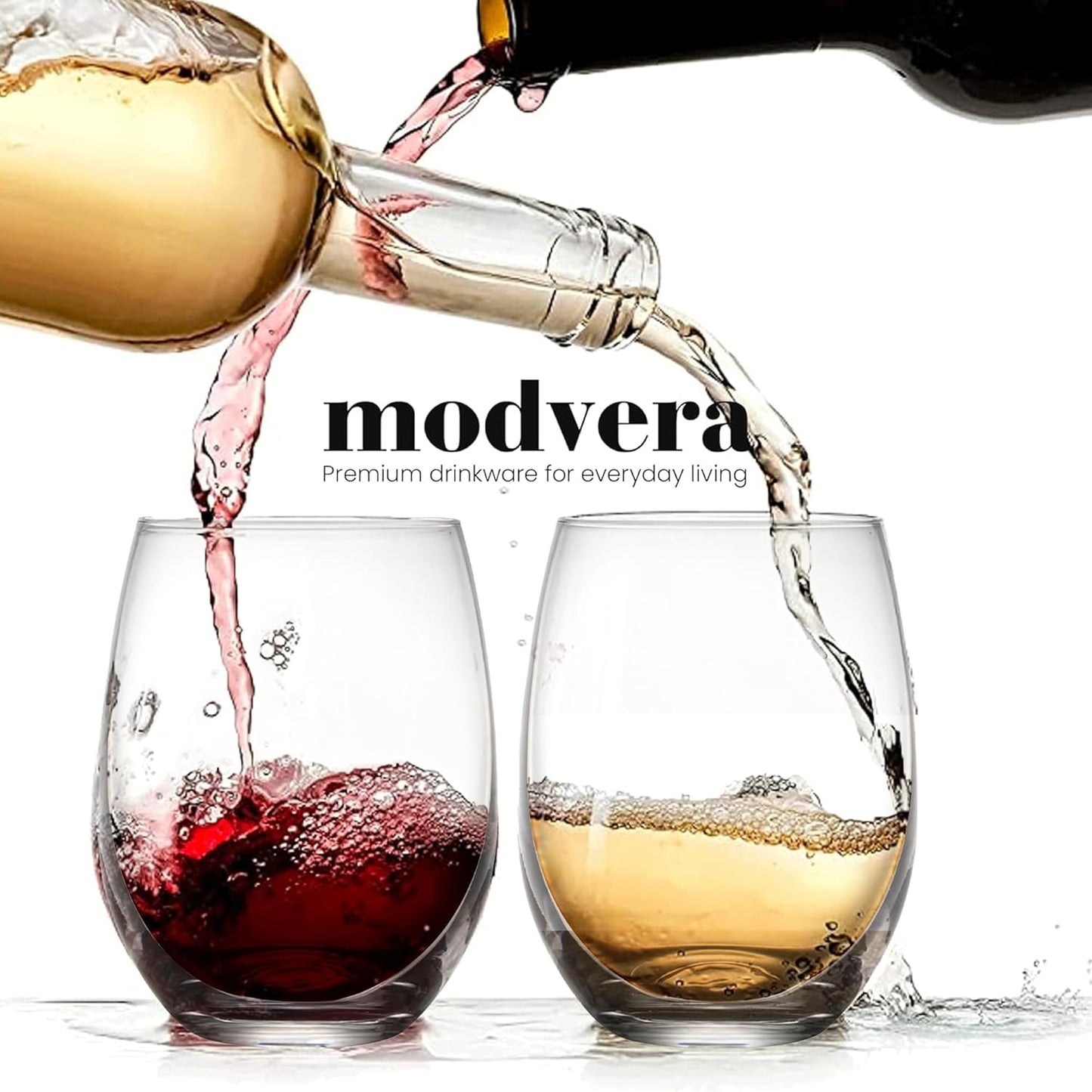 Stemless Wine Glass, Red & White 15oz Stemless Wine Glass Set of 4, Drink Glasses with Durable Chip Resistant Rim, Large Wine Glasses for Enhanced Aeration, Wine Accessories for Parties (15oz - 4Pack)