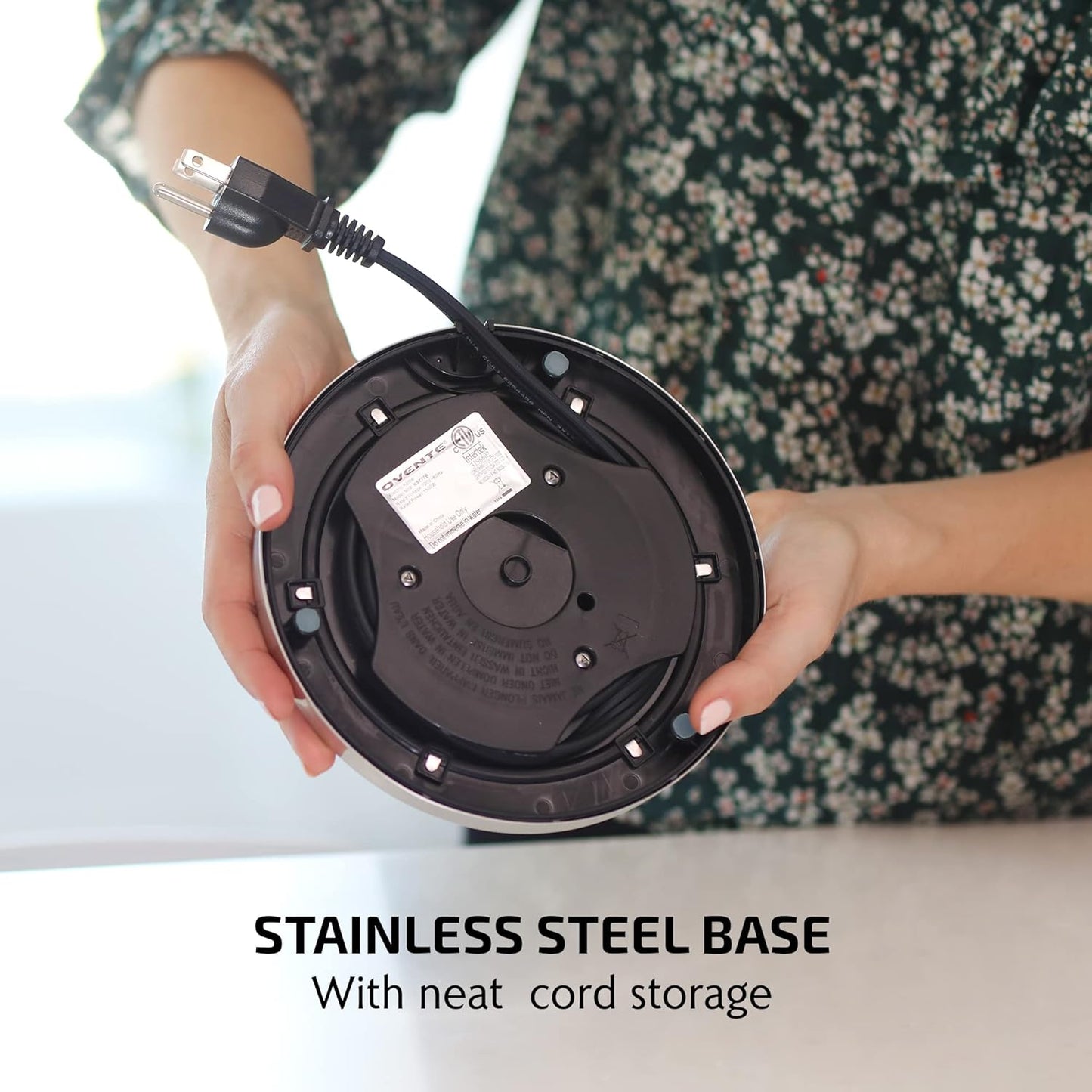 OVENTE 1.7L Electric Kettle, 1500W Fast Boiling Water Heater for Coffee or Tea with Stainless Steel BPA-Free and Cordless Body, Auto Shut-Off, Boil-Dry Protection and Removable Filter, Silver KS777S