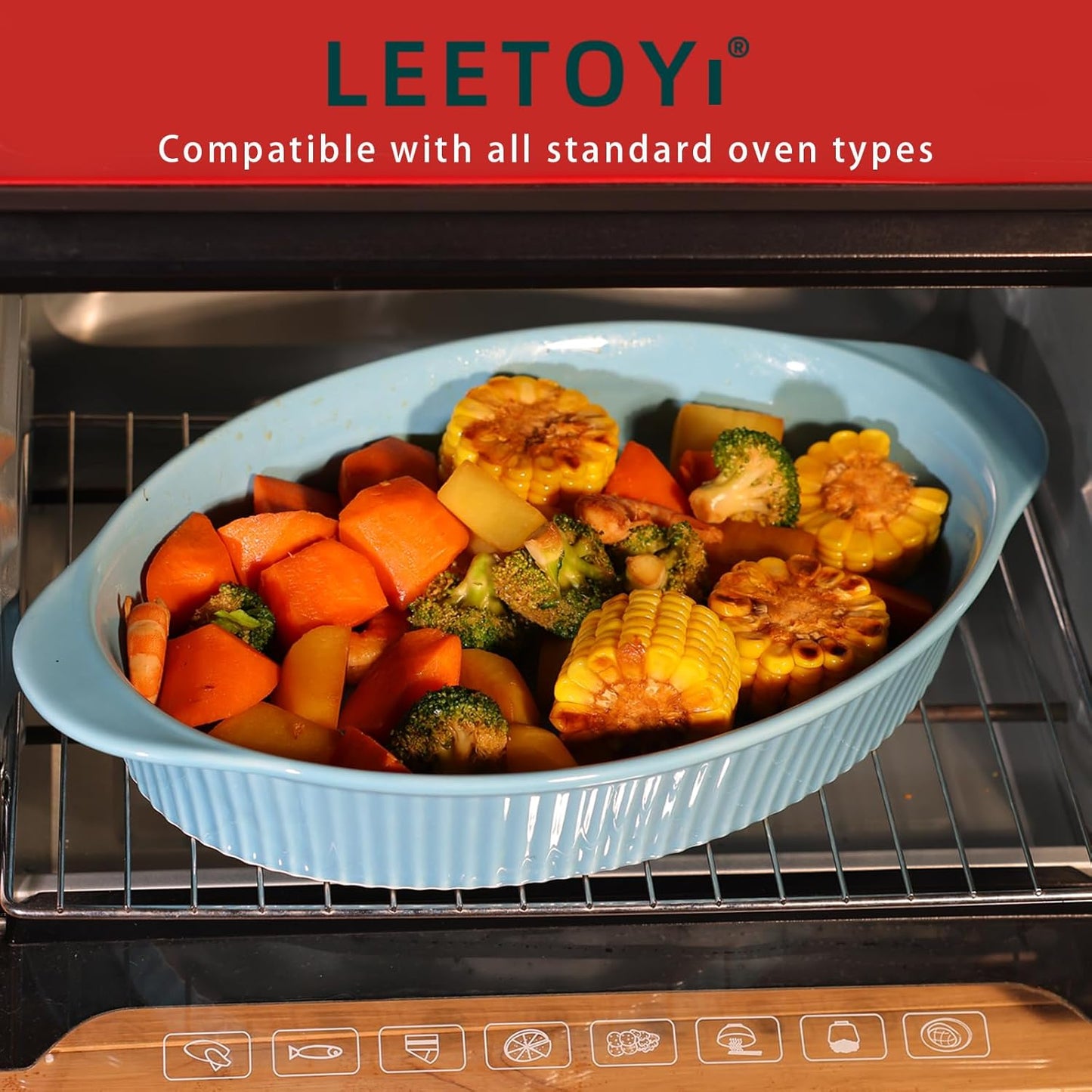 LEETOYI Porcelain 9x13 Large Oval Au Gratin Pans,Baking Dish for Servings, Bakeware with Double Handle for Kitchen and Home, Turquoise