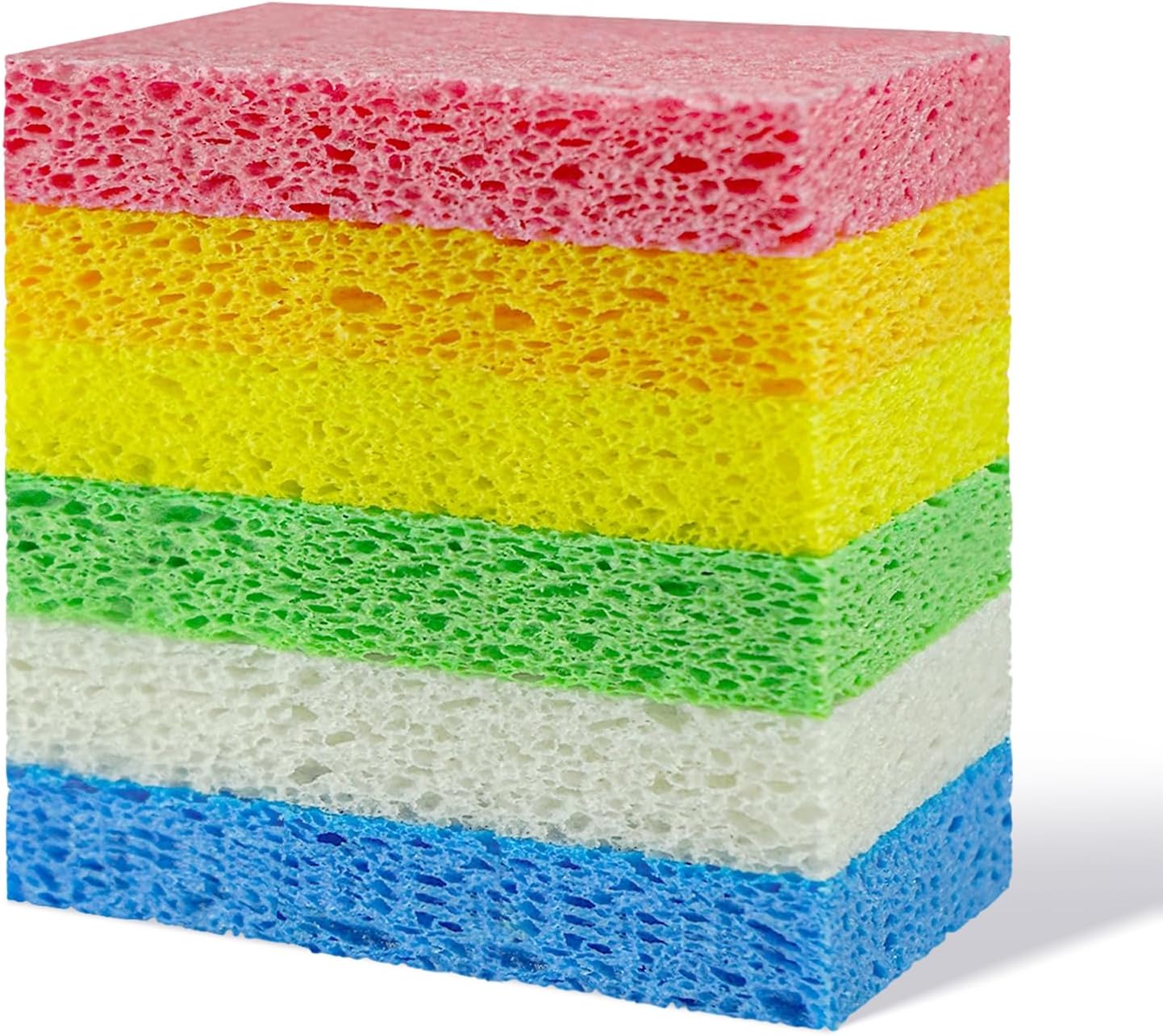 Non-Scratch Kitchen Sponges 6 PCS | Compressed Cellulose Sponges | Natural Biodegradable Sponge for Kitchen Dishes Bathroom Cars | DIY Cut-Outs for Kids