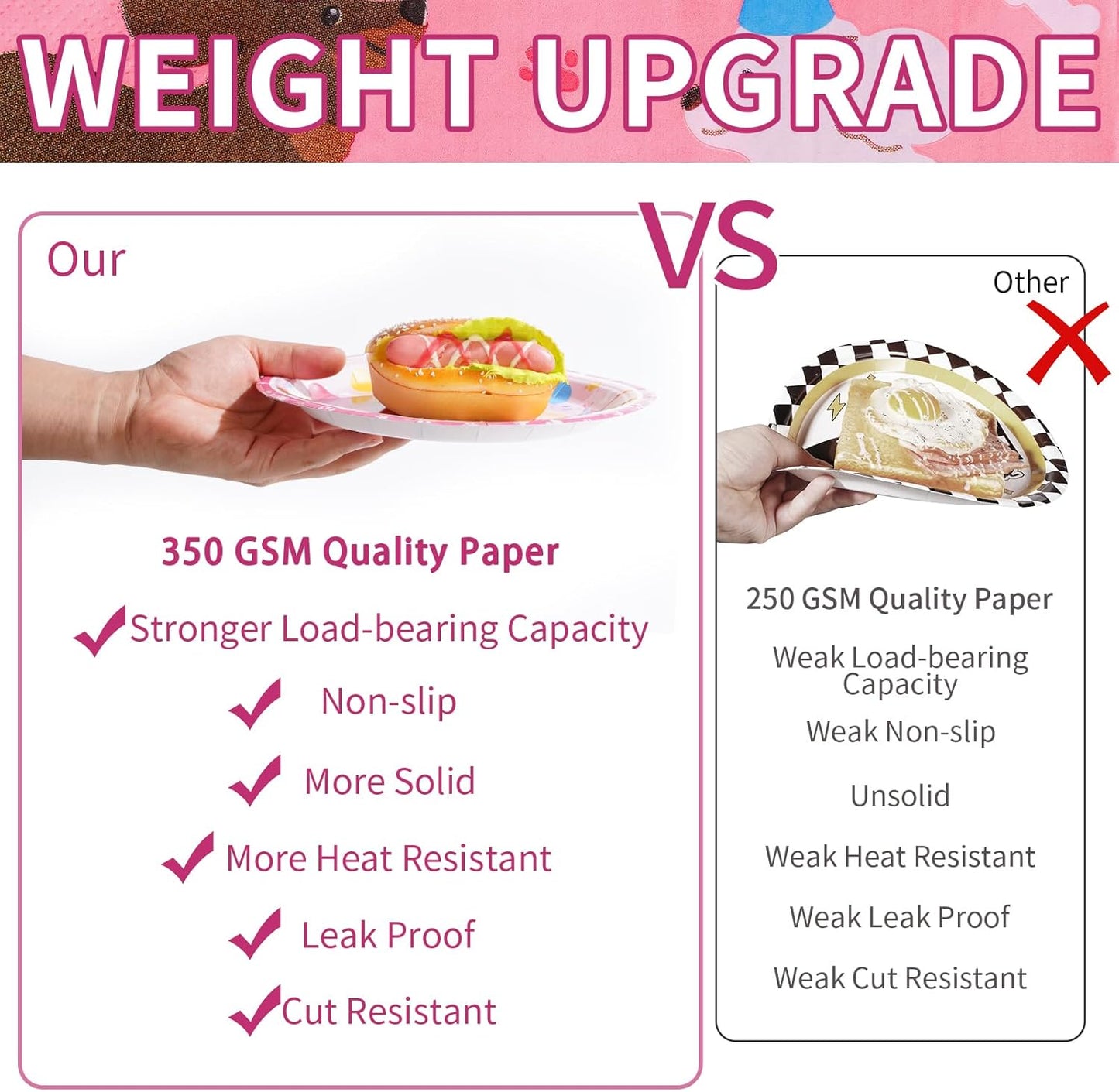 Grencian 96 Pcs Dog Birthday Party Supplies Puppy Tableware Set Disposable Dog Paper Plates Napkins Forks Pink Dogs Themed Party Decorations for Lets Pawty Puppy Birthday Decorations Serves 24