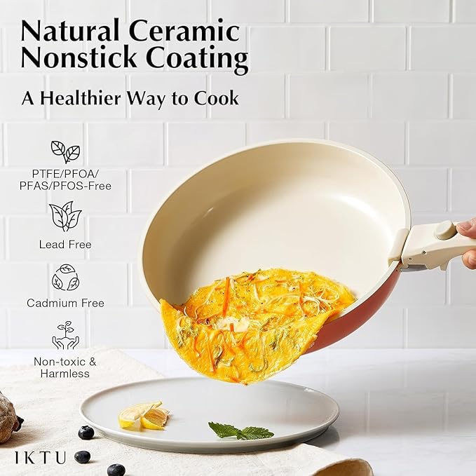 Ceramic Pots and Pans Set Non Stick Pink, 8 Pcs Nonstick Cookware Set with Detachable Handle RV Camping Induction Kitchen Cookware Set Non Stick, PFAS PFOA & PTFE Free