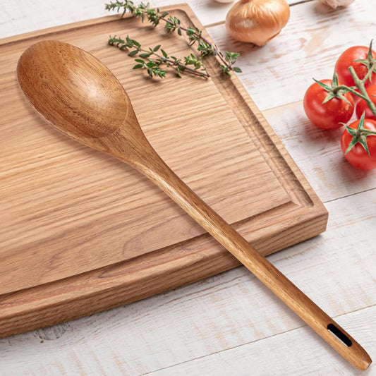 2 Pcs 12" Large Wooden Spoons for Cooking Utensils Set Wood Spatula Mixing Stirring Serving Spoon Spoons Long Handle Teak Spoon Kitchen Tools Big Spatula Bamboo Cooking Spoons Kitchen Utensil