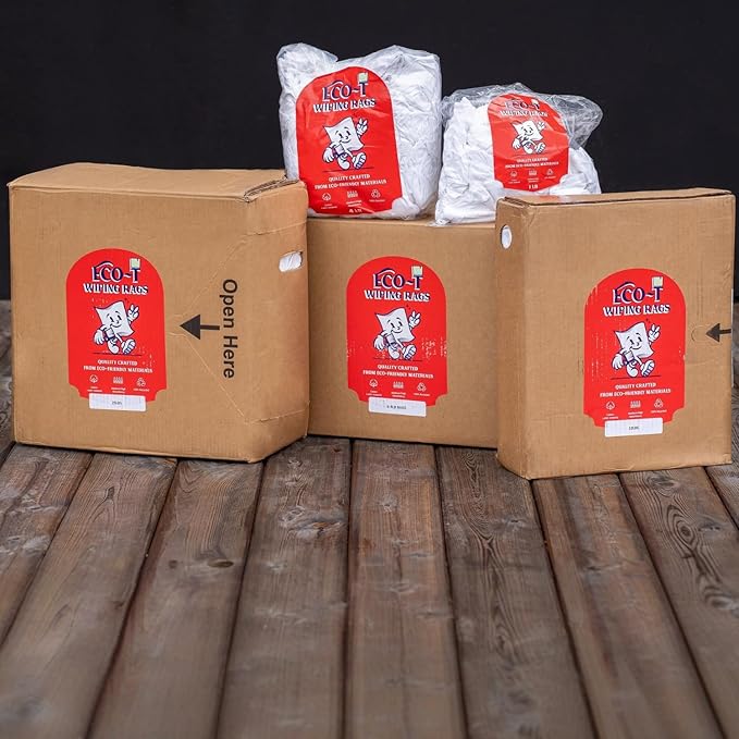 4 lb Bag Eco-T Paint Rags - White T-Shirt Material, 100% Recycled, Eco-Friendly, High Absorbency, Low Lint, Low-Cost, Painting and Cleaning Cloth