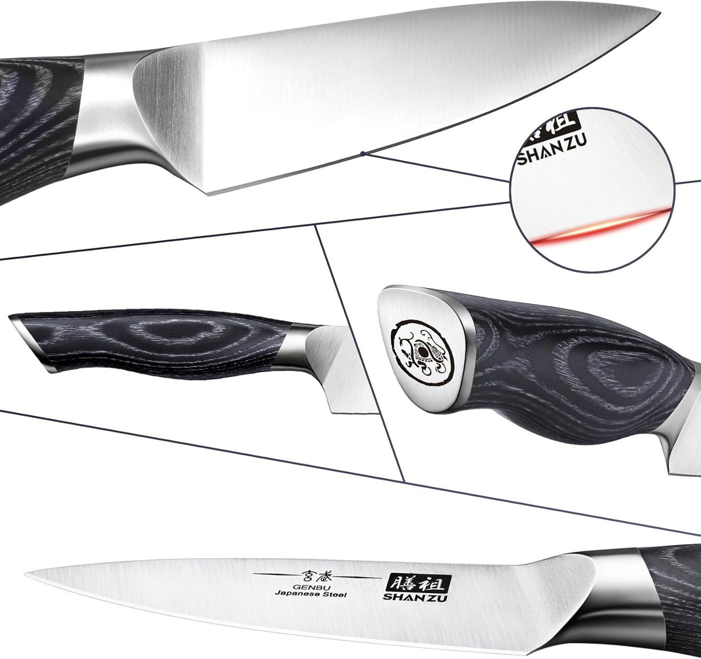 SHAN ZU 3.75 Inch Paring Knife, Japanese Super Steel Professional Fruit Knife, Ultra Sharp Carving Knife with K133 Ergonomic Handle, Black Tortoise Genbu Series