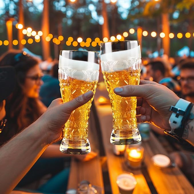 Beer Glasses Set of 2,17 oz Glasses Drinking Set, Craft Beer Glasses for Freezer Supply Aroma Retention, Tall Beer Cups, Mugs and Glassware Gifts for Men