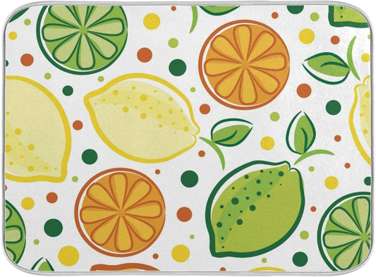 Fruits Colorful Lemon Dish Drying Mats 18 x 24 Inch Super Absorbent Microfiber Dish Drainer Rack Mats Soft Heat Resistant Drying Protector Pad for Kitchen Counter Sinks Dining Table