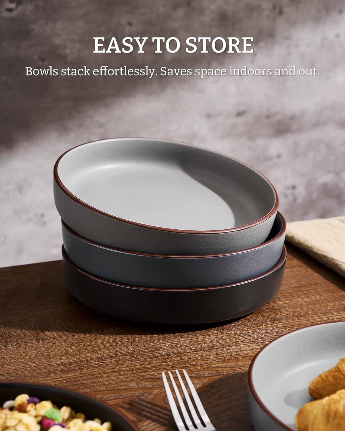 famiware Mercury Pasta Bowls Set of 8, 33 oz Large Salad Bowls, Ceramic Pasta Plates Bowls, Serving Bowls for Kitchen, Microwave & Dishwasher Safe, Multi-color