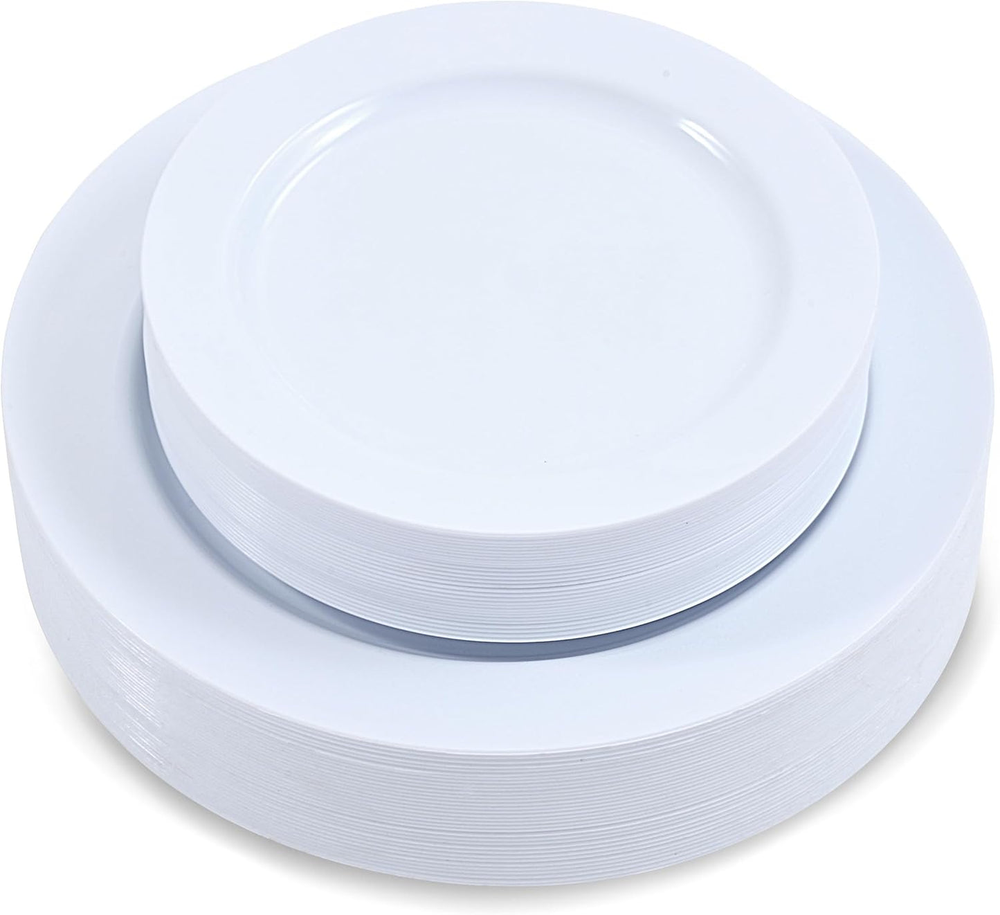60 Pieces White Plastic Disposable Plates - Premium Heavy-Duty 30 Dinner Plates & 30 Salad Plates with White Rim Ideal for Party, Birthday and Special Events