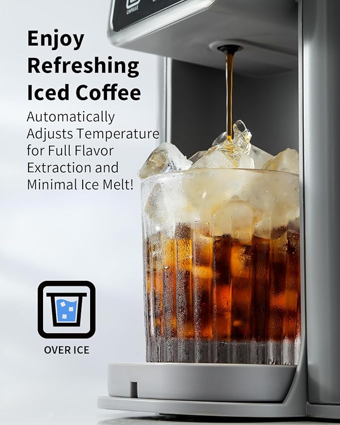 Hot & Iced Coffee Maker with Bold Setting, Single Serve Coffee Maker for K Cup and Grounds, 6-14 Oz Brew Sizes, 50 Oz Removable Water Tank, One Cup Coffee Machine with Reusable Filter, Grey