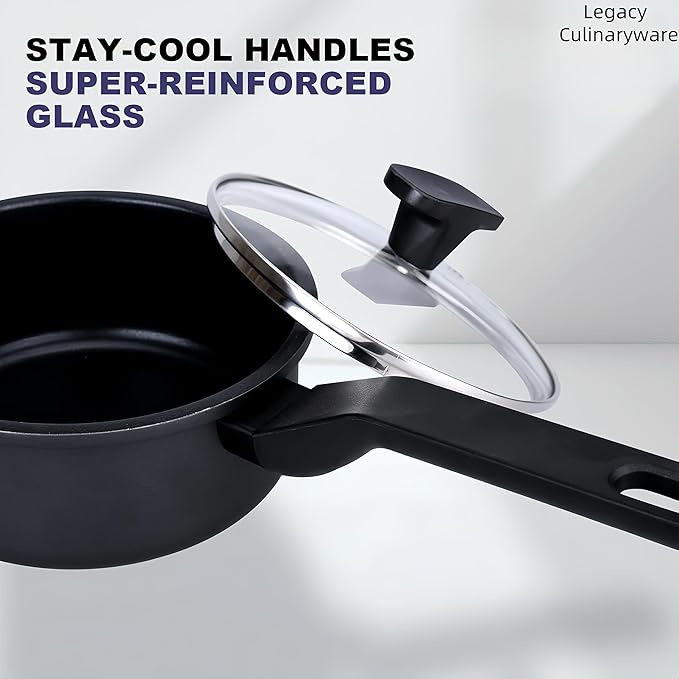 Nonstick Sauce Pan with Lid,1.5QT small pot, PFOA Free,Kitchen Pots Induction Pot,Black