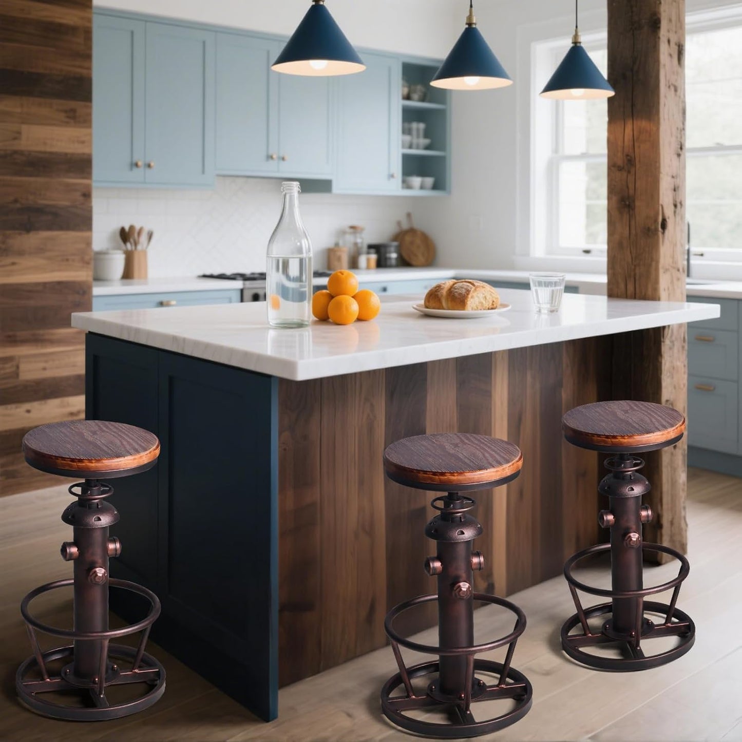 Set of 2 American Antique Steampunk Kitchen Decor Vintage Industrial Bar Stool Retro Stylish Fire Hydrant Design Adjustable Swivel Coffee Pub Counter Stools for Bar, Island,Antique Copper