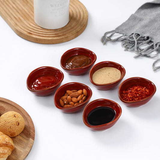 vicrays Ceramic Dipping Sauce Bowls – Small Charcuterie Dip Cups Cooking Prep Condiment Oil Dish Mini Tapas Plates for Soy Sushi Salsas Wasabi Appetizer Dessert - Set of 6 Cherry Red