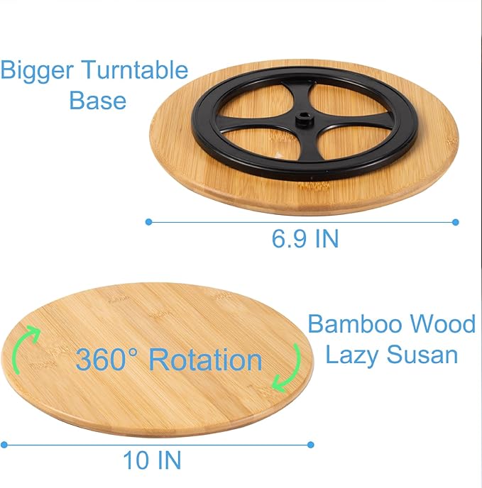 10 Inch Bamboo Wood Lazy Susan Organizer for Cabinet, HENABLE Lazy Susan Spice Rack Turntable Organizer for Pantry, Dining Table, Kitchen, Countertop, Cupboard, Refrigerator, Home Decor