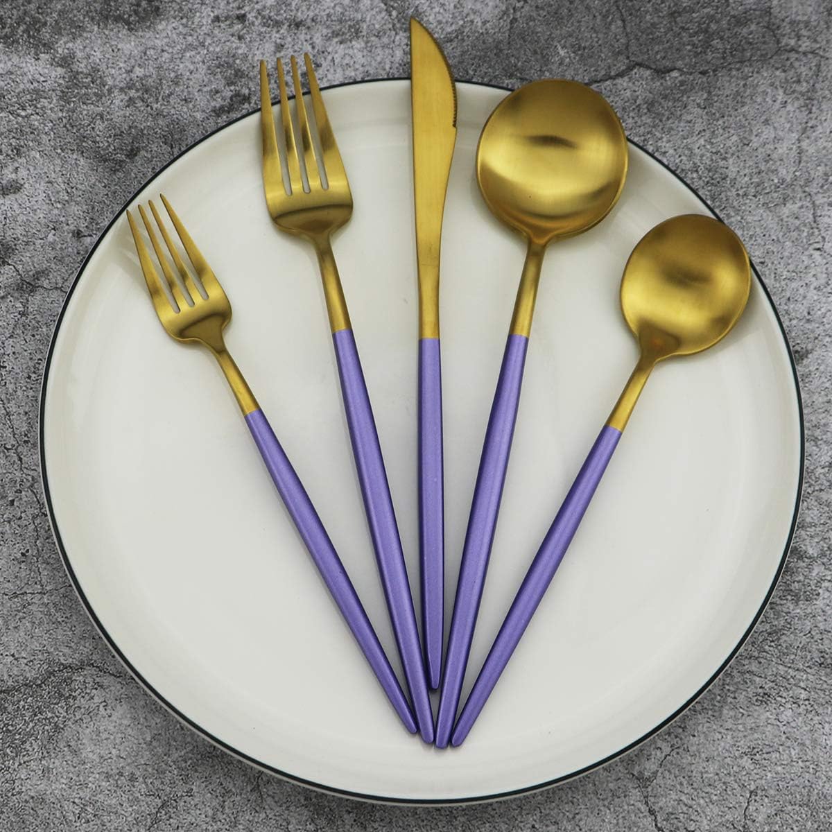 Gugrida 5-Piece Matte Gold Silverware Set, 18/10 Stainless Steel Satin Finish Flatware, Kitchen Utensil Set, Dishwasher Safe