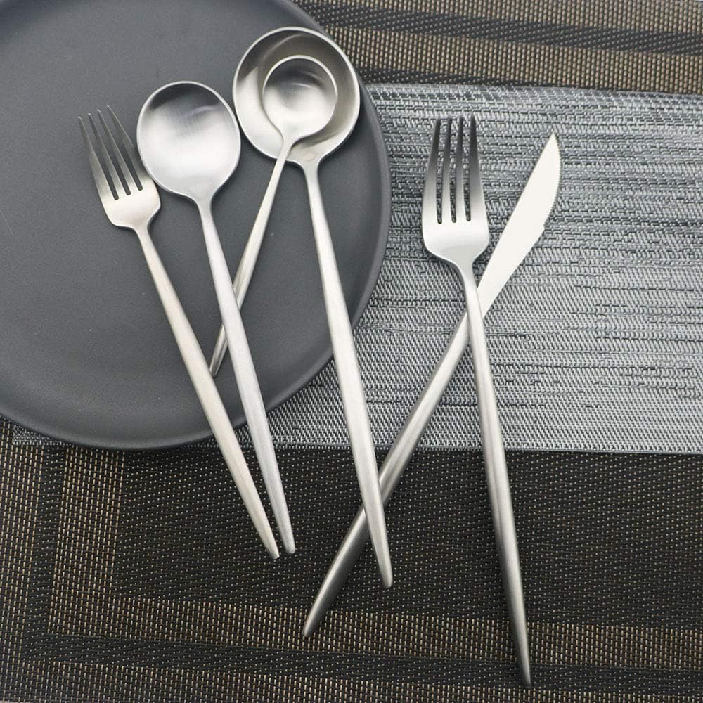 JASHII Luxury Flatware, Silverware Sets, 6-pieces Elegant Cute 18/10 Stainless Steel Silverware Set for Eating Home Kitchen Hotel Restaurant, Service Sets for 1 People, Dishwasher Safe