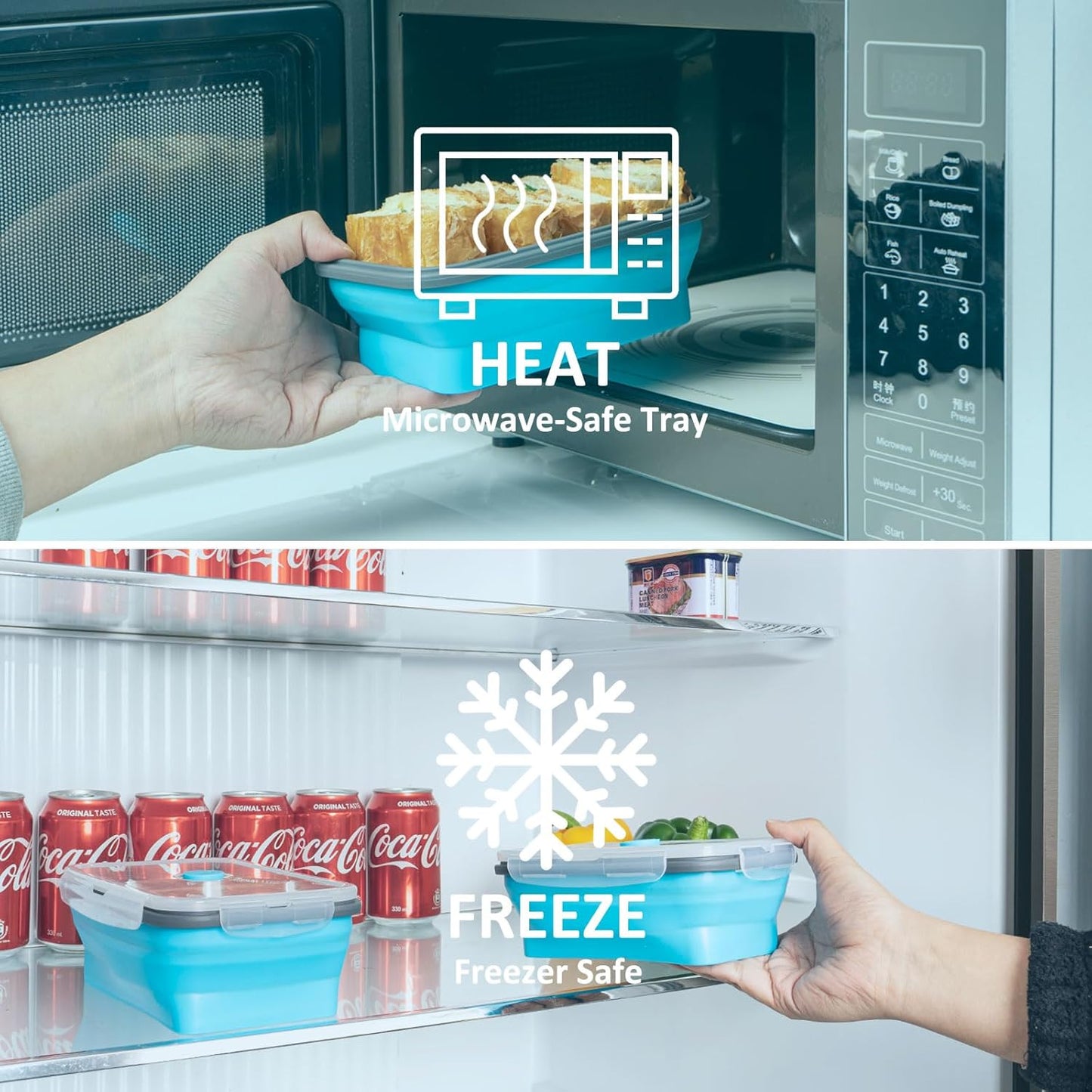 Collapsible Silicone Food Storage Containers Set with Lid & Air Vent, Foldable Lunch Containers, 16 Pack (8 Rectangular + 8 Round Bowls), BPA-Free, Space-Saving