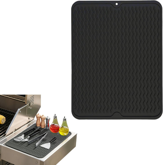 Blackstone Griddle Accessories Silicone Grill Side Shelf Tool Mat, Outdoor BBQ Spatula Mat, with Drip Pad Kitchen Countertop Heat Resistant Mat (Black)