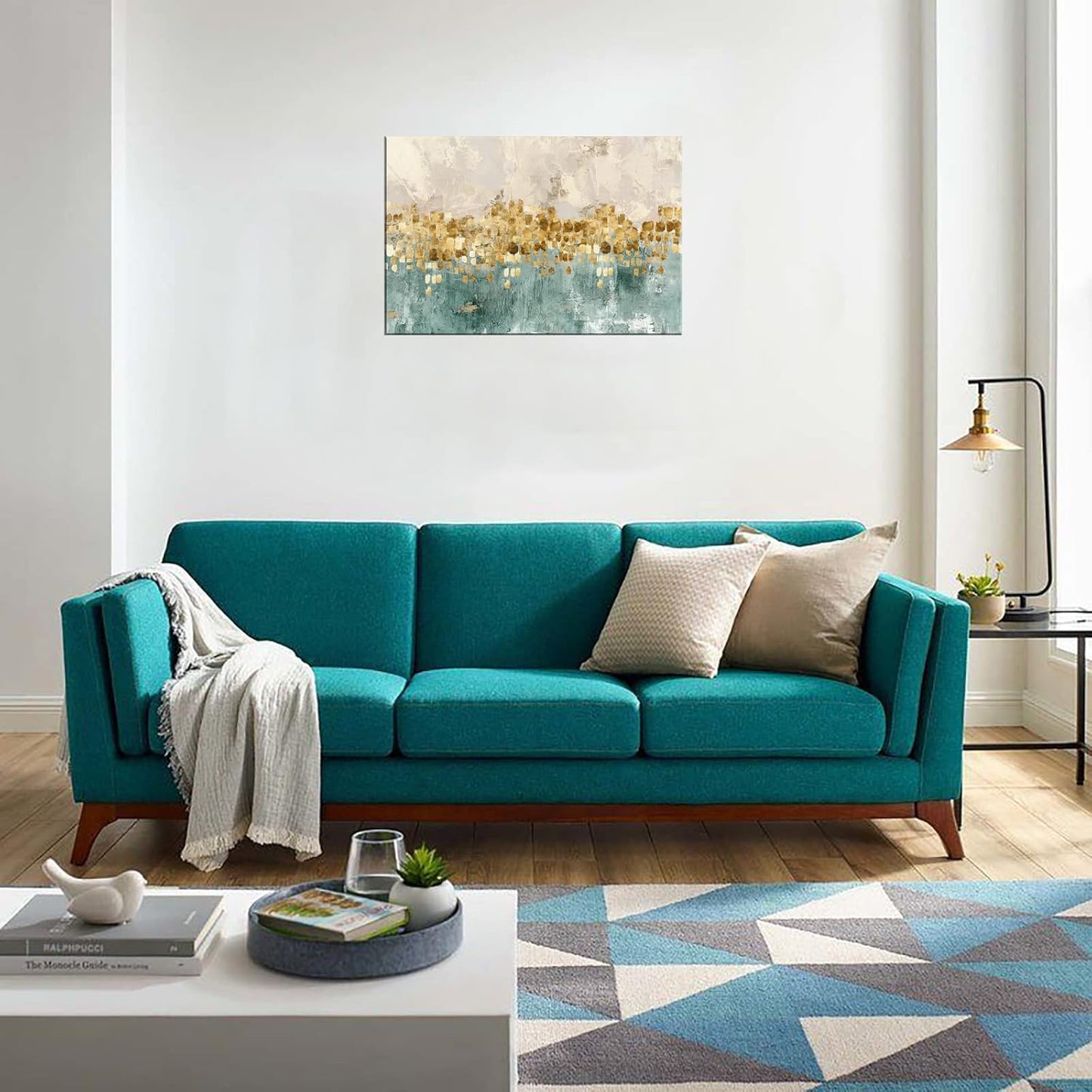 DZL Art A74669 Brown and Blue Abstract Painting Modern Decor Wall Art Tan Color Canvas Gray Painting Contemporary Decor Abstract Canvas Living Room Art Painting