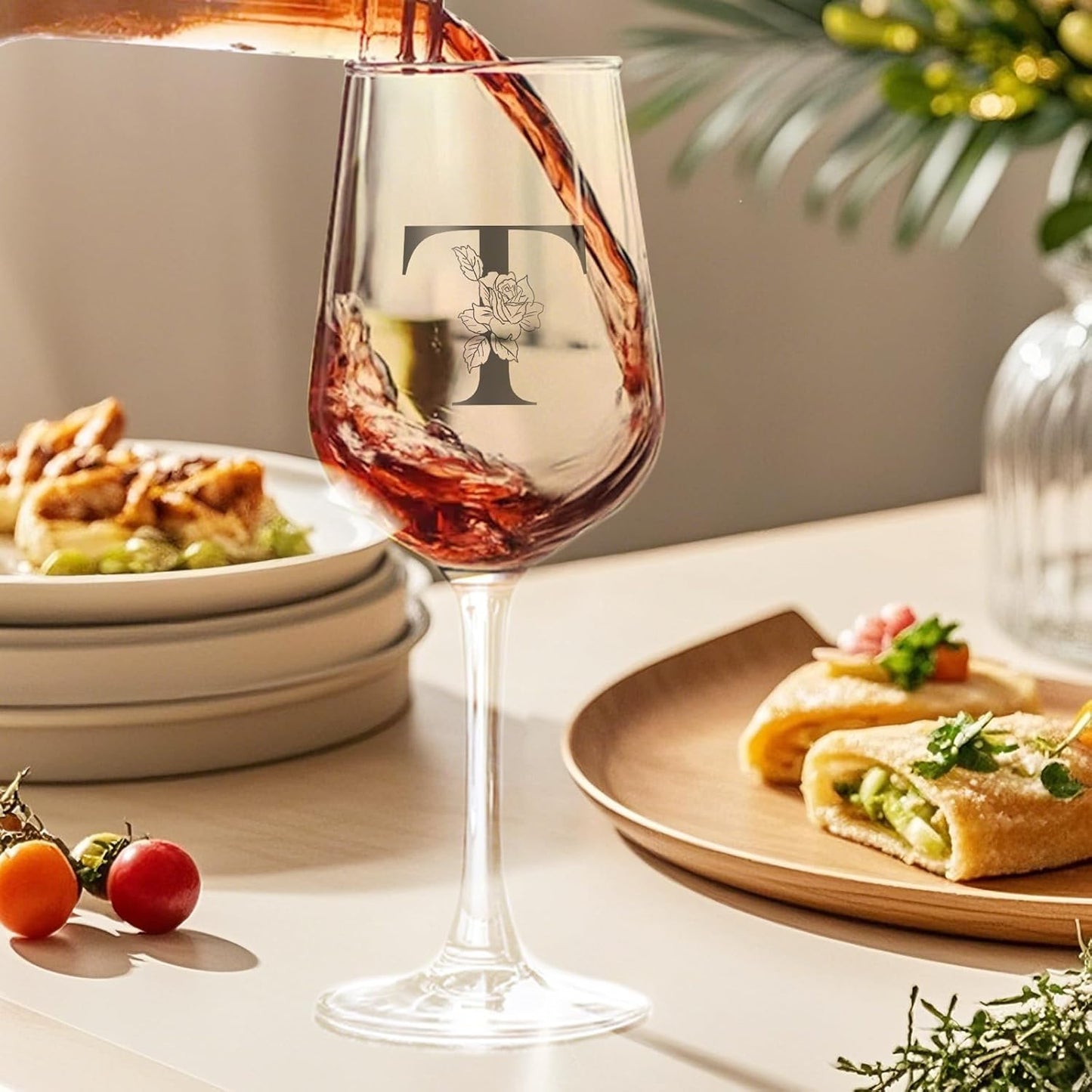 Personalized Wine Glass Gifts for Women, Monogrammed A-Z Wine Glass with Gift Box & Greeting Card, Customized Wine Glasses Initial Wine Glasses Gift for Birthday, Mothers Day, Best Friend, Sister (T)