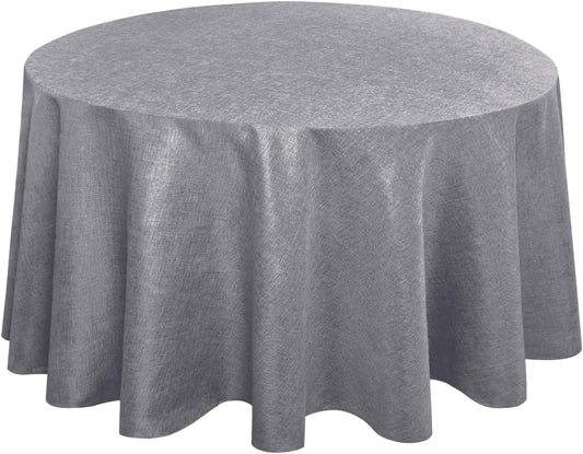 Hiasan Table Cloth Round Linen Tablecloth 120 Inch - Wrinkle and Stain Resistant Washable Polyester Fabric Table Cloth for Dining Room Kitchen Party, Grey