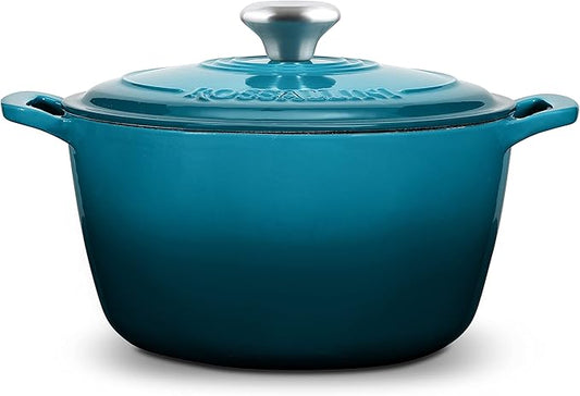 Signature Enameled Cast Iron Dutch Oven, Non-Stick Serving Pot with Tight Fitting Lid for Perfect Roasting, Baking, Sauteing, and Bread Making | 5.5Q (5.2L) - Ocean Blue