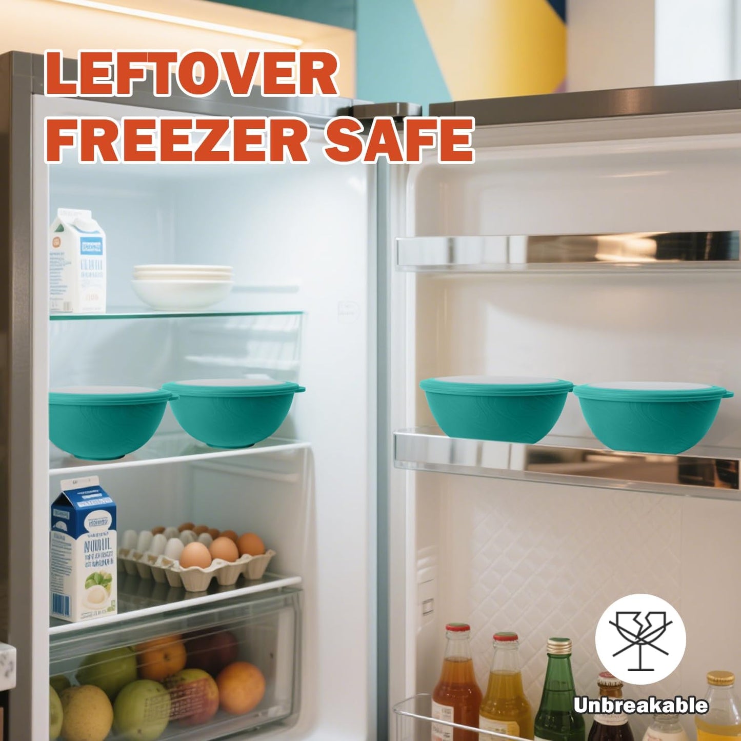 Wrova wheat straw bowls set of 4,40oz unbreakable salad bowl set with cover,alternative plastic bowls with cover for kitchen,party,camping and picnic. Green